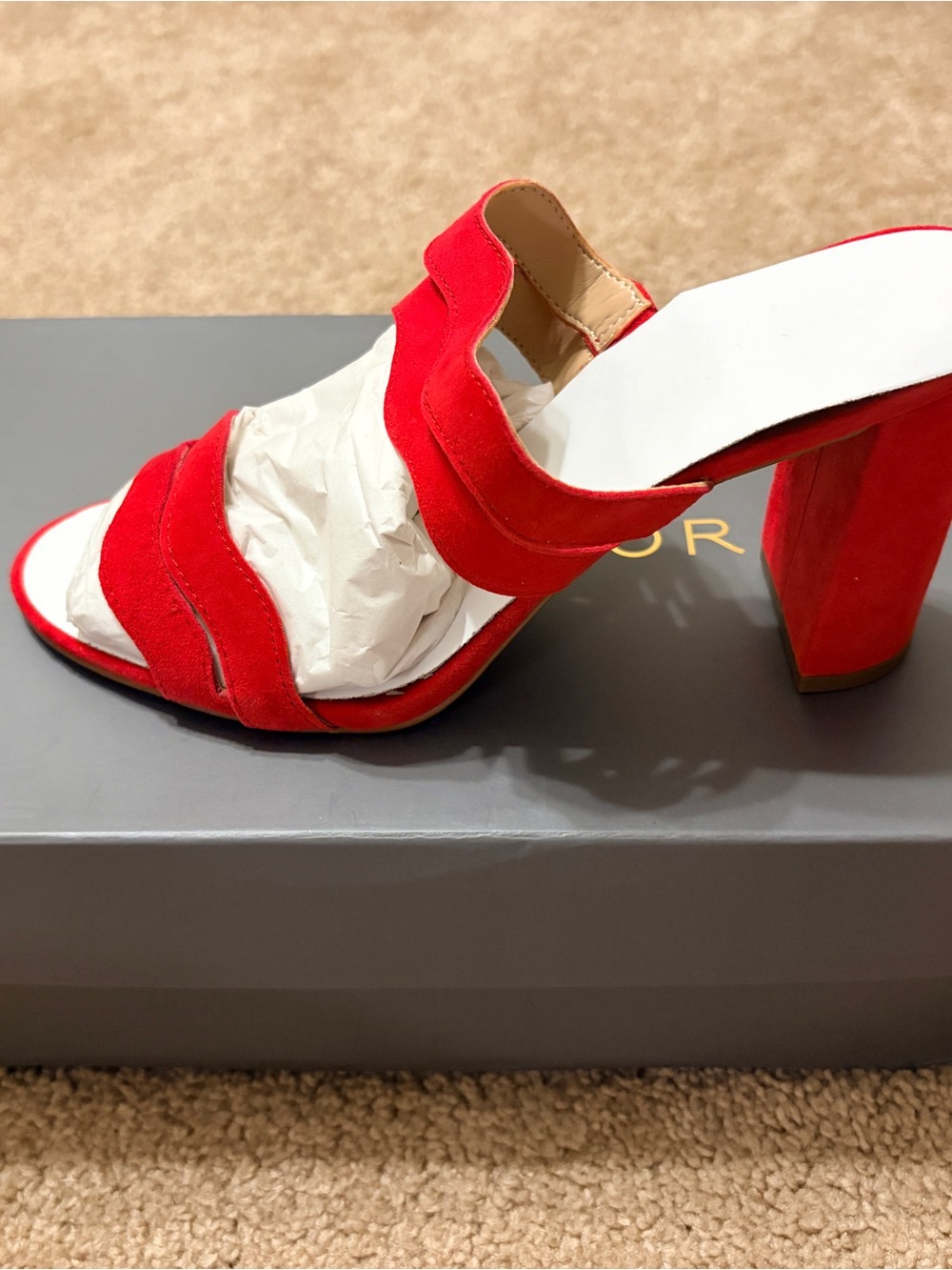 Ann Taylor Red Suede Block Heel Slide Sandals